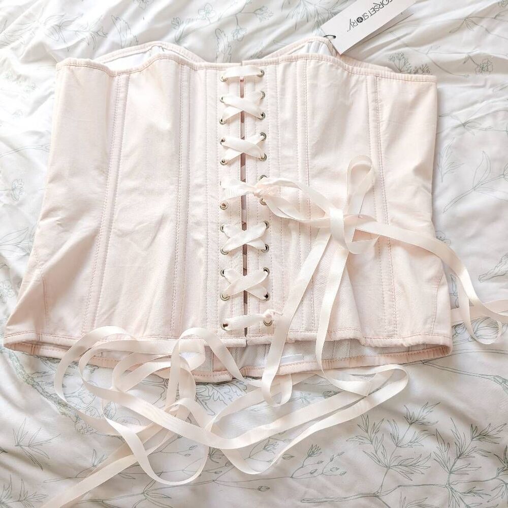 Corset Story Dahlia Prairie Pink Cotton Overbust Corset Zip Front